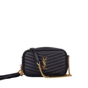 SAINT LAURENT 
Grain De Poudre Matelasse Monogram Mini Lou Camera Bag Black